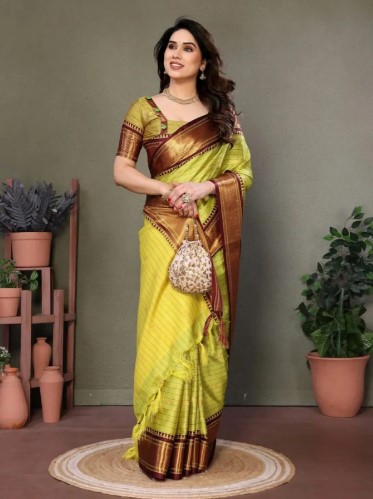 Pure Aura Cotton Silk Saree Contrast Blouse